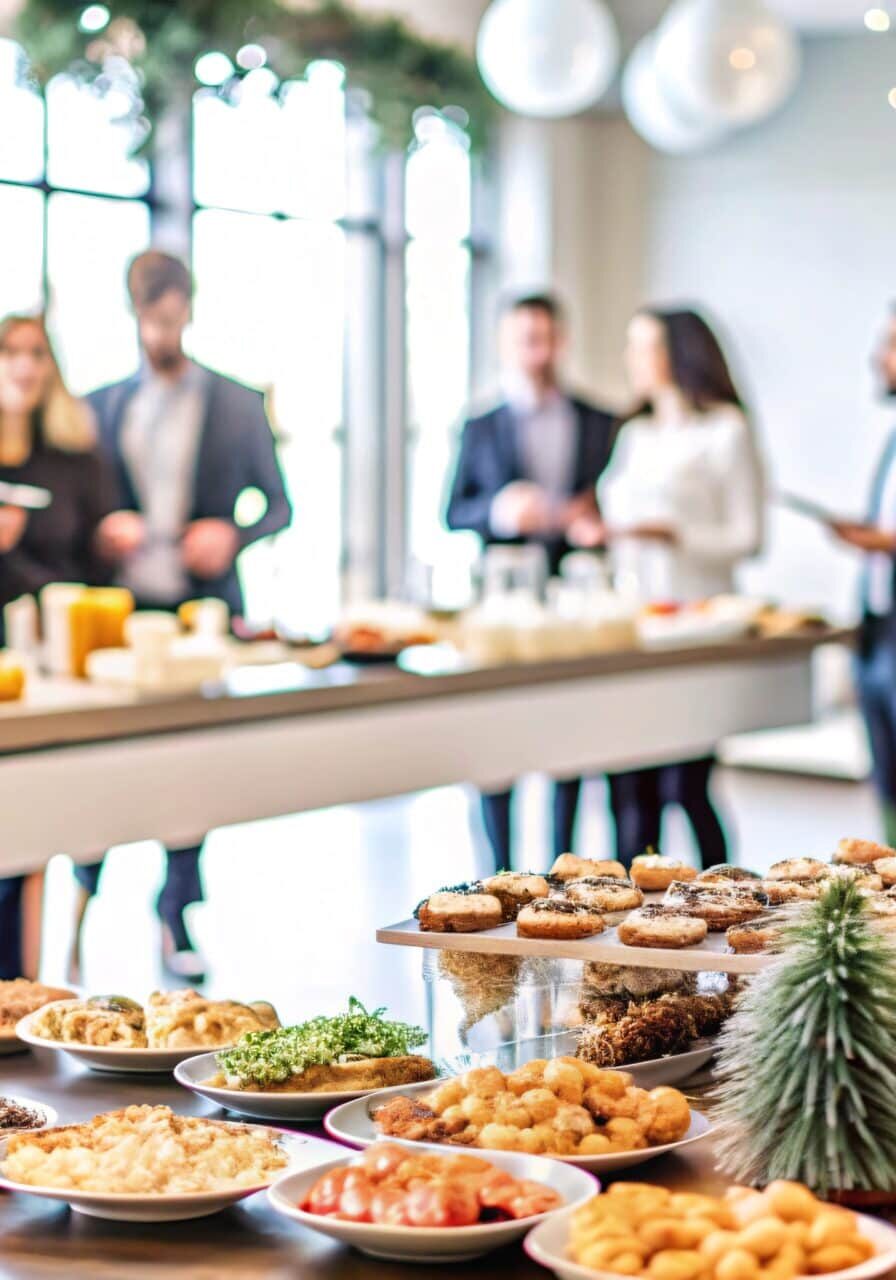 office christmas party with delicious food